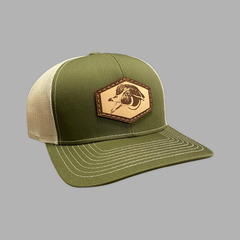 Leather Patch Wood Duck Hat (Green/Tan)